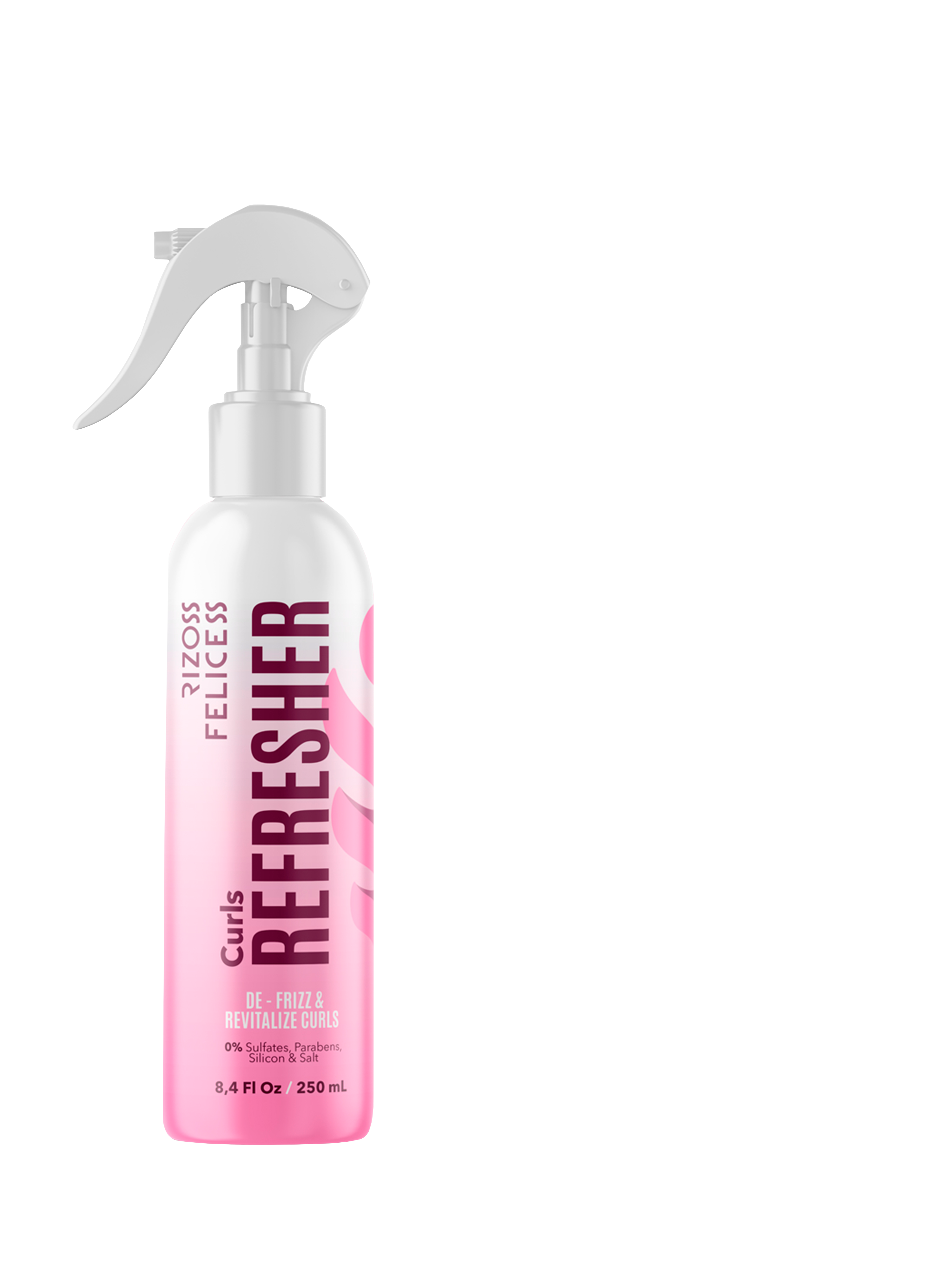 Refresh Curls 250ml Rizos Felices Ideal para revivir los rizos después de una definición. Este producto es un complemento para tu rutina, especialmente para los días que no laves tu cabello y sientes que hay rizos que se han ido desarmando.