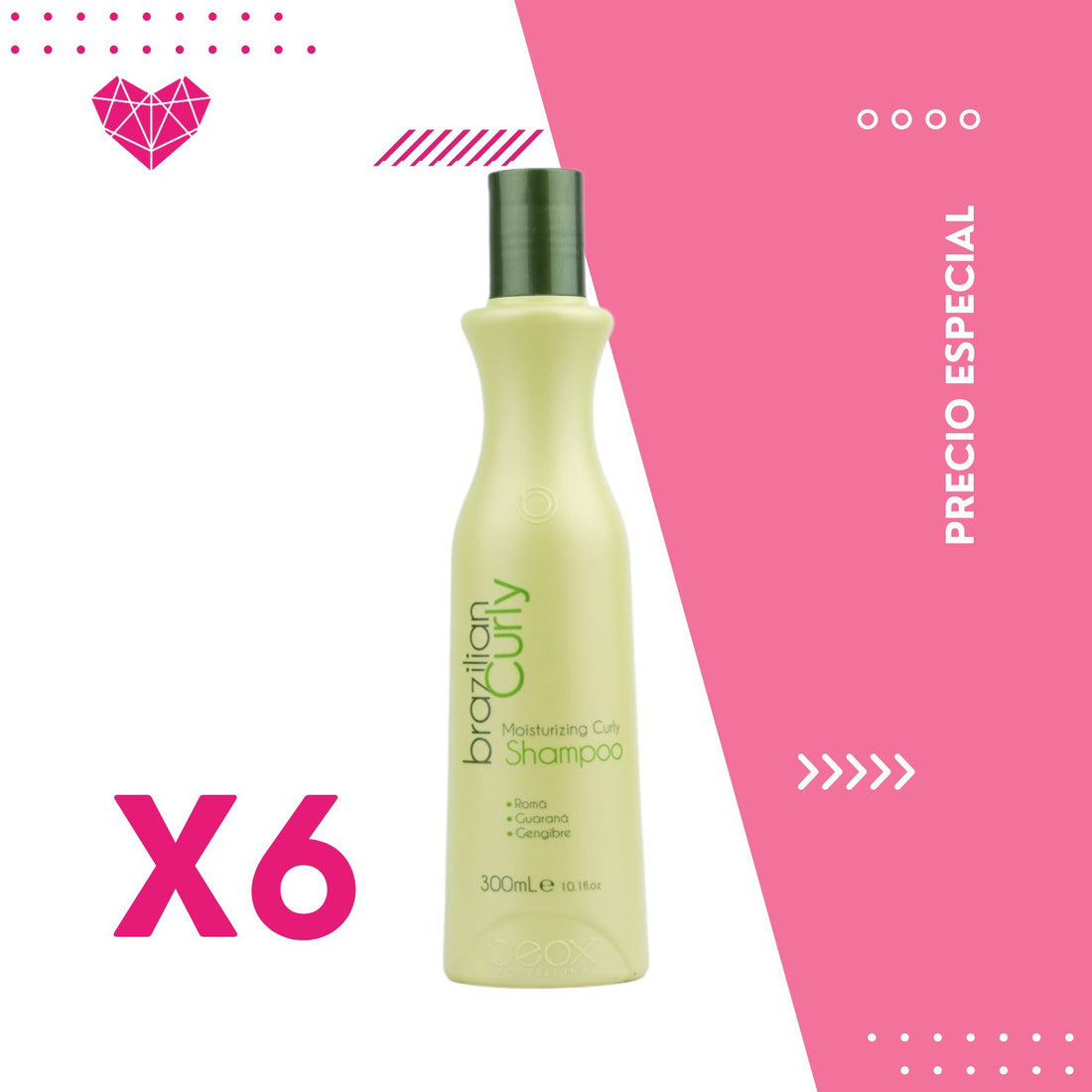 Moisturizing Shampoo Brazilian Curly 300mL x 6 unidades