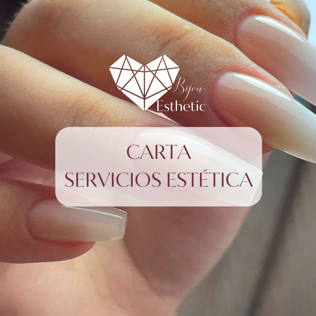 Carta de servicios de manicure y estética en el centro de experiencia Bijou Cosmetics
